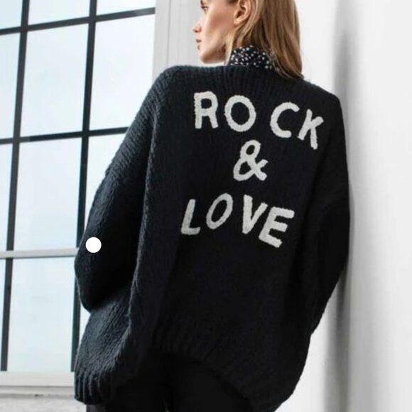 NWT Elan BLACK "Rock & Love" KNIT Sweater Cardigan One Size - Picture 2 of 2